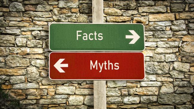 Facts & myths greet & red signboard in Salt Lake City, UT | Santosh Yoga Institute