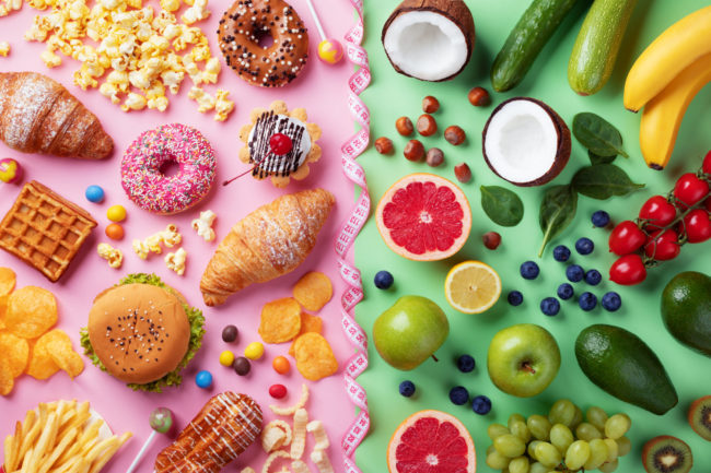 Divided photo of Junk food and healthy food in Salt Lake City, UT | Santosh Yoga Institute