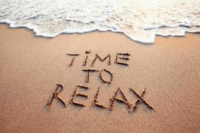 Time to relax text on the beach in Salt Lake City, UT | Santosh Yoga Institute