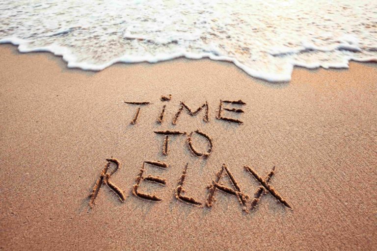 Time to relax text on the beach in Salt Lake City, UT | Santosh Yoga Institute